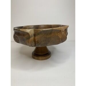 Vintage mid-century rustic European hand-carved walnut dessert stand.